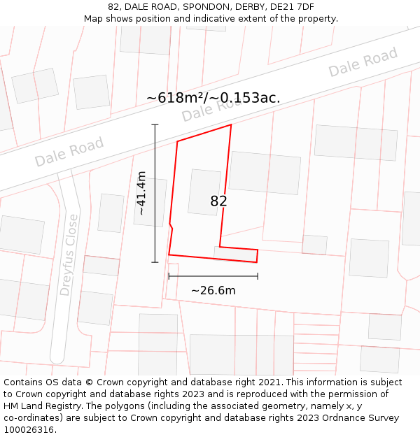 82, DALE ROAD, SPONDON, DERBY, DE21 7DF: Plot and title map