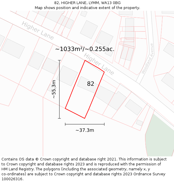 82, HIGHER LANE, LYMM, WA13 0BG: Plot and title map