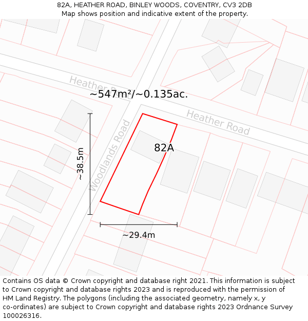 82A, HEATHER ROAD, BINLEY WOODS, COVENTRY, CV3 2DB: Plot and title map