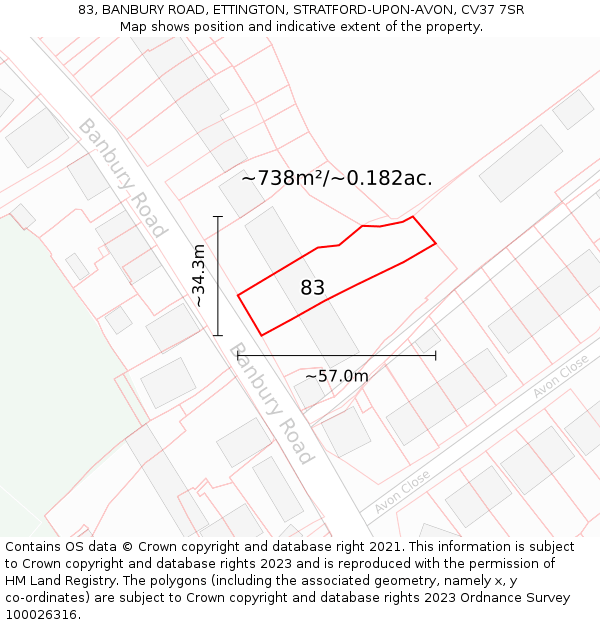 83, BANBURY ROAD, ETTINGTON, STRATFORD-UPON-AVON, CV37 7SR: Plot and title map