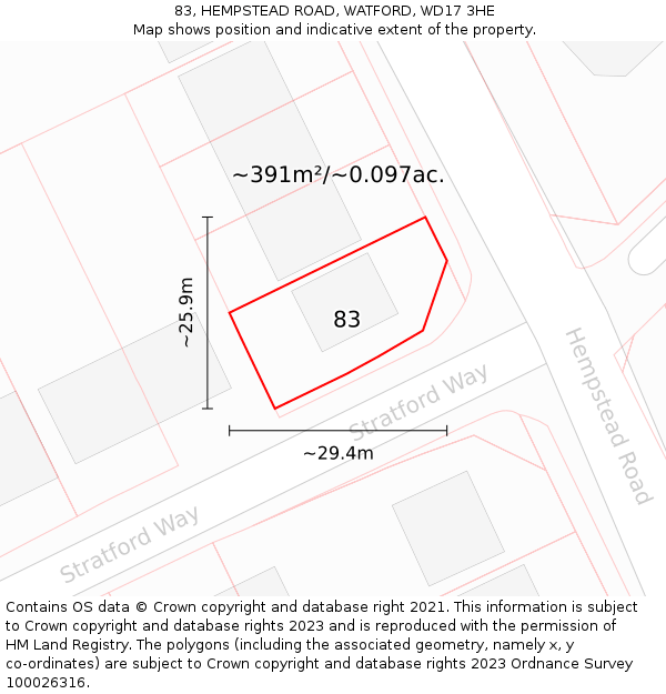 83, HEMPSTEAD ROAD, WATFORD, WD17 3HE: Plot and title map