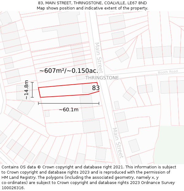 83, MAIN STREET, THRINGSTONE, COALVILLE, LE67 8ND: Plot and title map