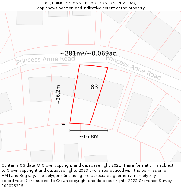 83, PRINCESS ANNE ROAD, BOSTON, PE21 9AQ: Plot and title map