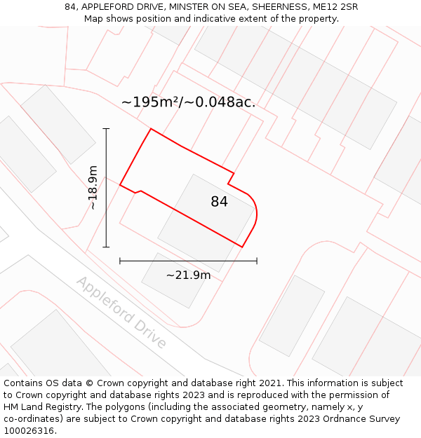 84, APPLEFORD DRIVE, MINSTER ON SEA, SHEERNESS, ME12 2SR: Plot and title map