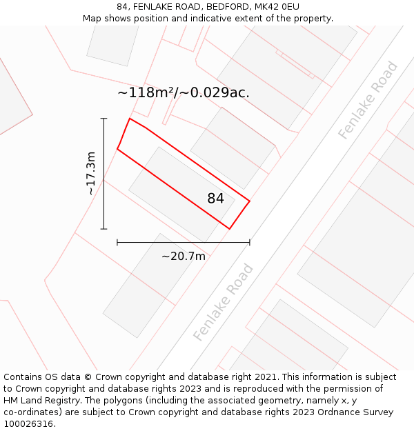 84, FENLAKE ROAD, BEDFORD, MK42 0EU: Plot and title map