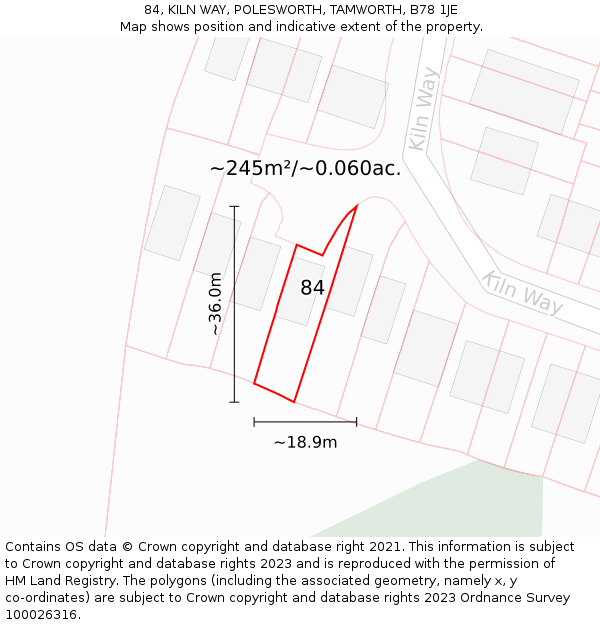 84, KILN WAY, POLESWORTH, TAMWORTH, B78 1JE: Plot and title map