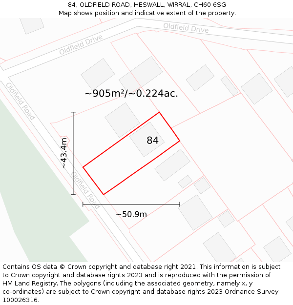 84, OLDFIELD ROAD, HESWALL, WIRRAL, CH60 6SG: Plot and title map