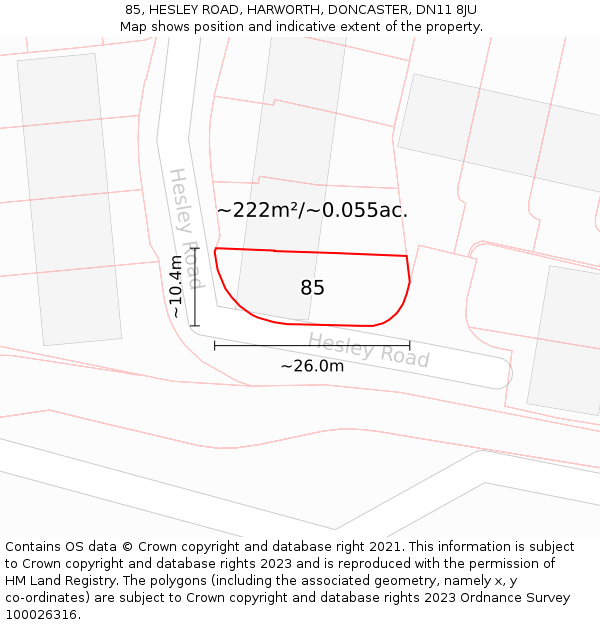 85, HESLEY ROAD, HARWORTH, DONCASTER, DN11 8JU: Plot and title map