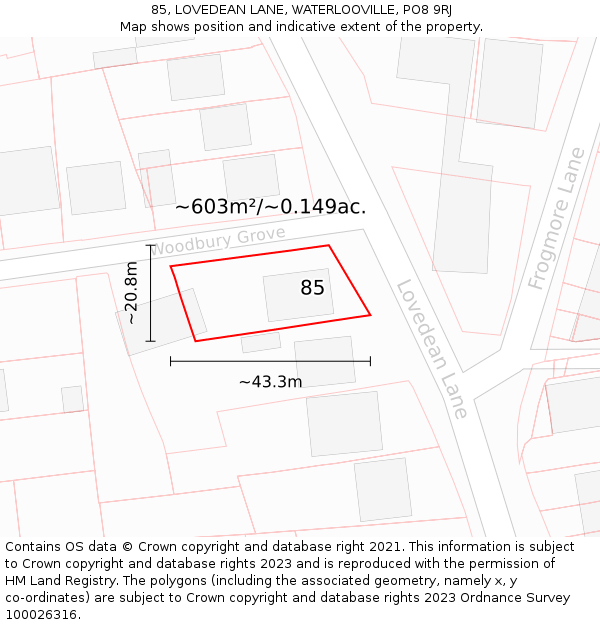 85, LOVEDEAN LANE, WATERLOOVILLE, PO8 9RJ: Plot and title map