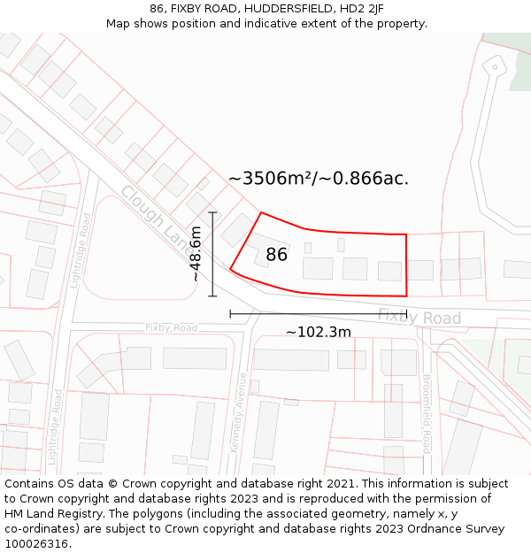 86, FIXBY ROAD, HUDDERSFIELD, HD2 2JF: Plot and title map