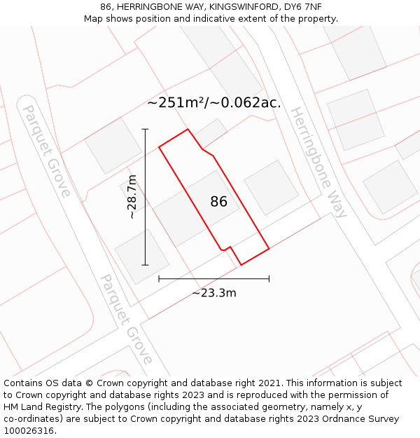 86, HERRINGBONE WAY, KINGSWINFORD, DY6 7NF: Plot and title map