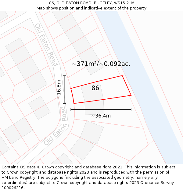 86, OLD EATON ROAD, RUGELEY, WS15 2HA: Plot and title map