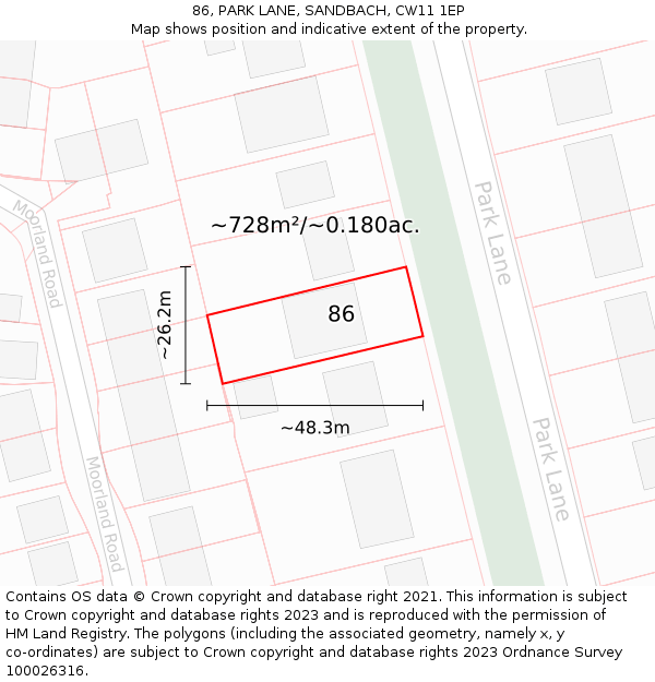 86, PARK LANE, SANDBACH, CW11 1EP: Plot and title map