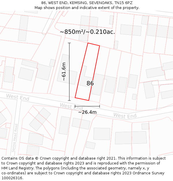 86, WEST END, KEMSING, SEVENOAKS, TN15 6PZ: Plot and title map