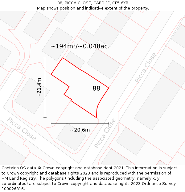 88, PICCA CLOSE, CARDIFF, CF5 6XR: Plot and title map