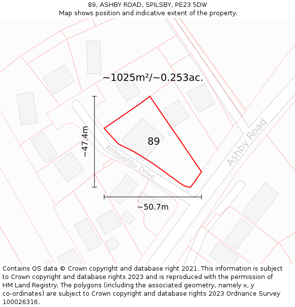 89, ASHBY ROAD, SPILSBY, PE23 5DW: Plot and title map