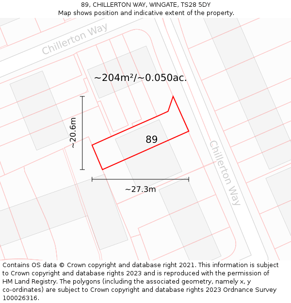 89, CHILLERTON WAY, WINGATE, TS28 5DY: Plot and title map