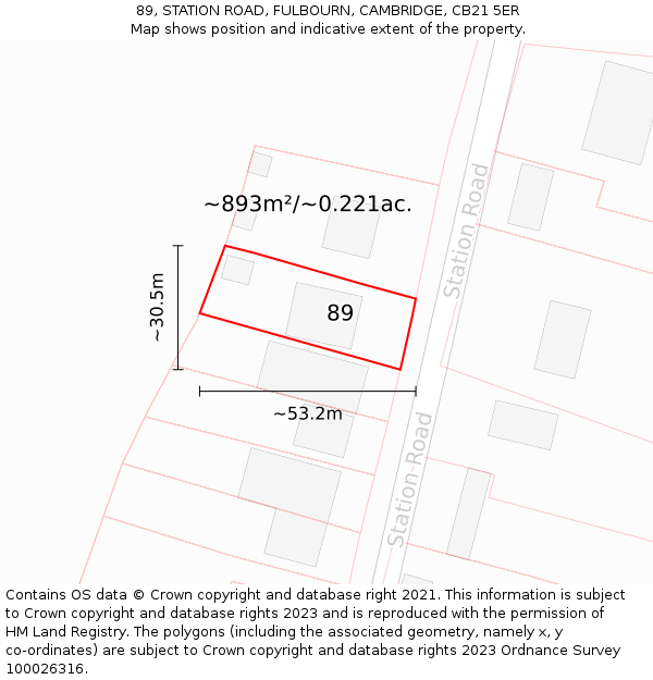 89, STATION ROAD, FULBOURN, CAMBRIDGE, CB21 5ER: Plot and title map