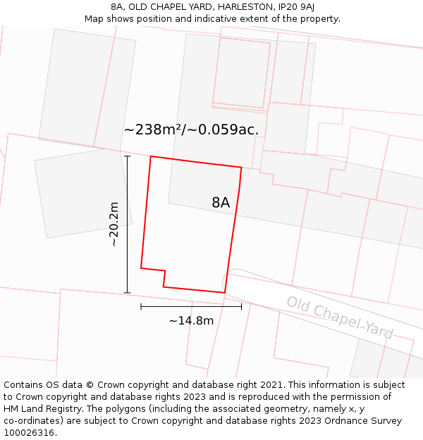 8A, OLD CHAPEL YARD, HARLESTON, IP20 9AJ: Plot and title map