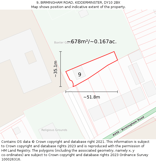 9, BIRMINGHAM ROAD, KIDDERMINSTER, DY10 2BX: Plot and title map