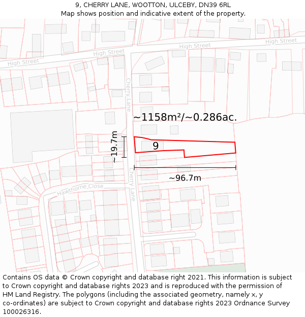 9, CHERRY LANE, WOOTTON, ULCEBY, DN39 6RL: Plot and title map