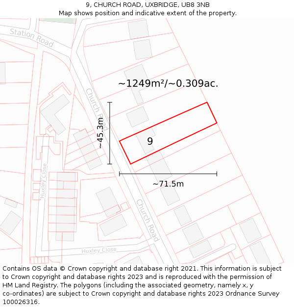 9, CHURCH ROAD, UXBRIDGE, UB8 3NB: Plot and title map