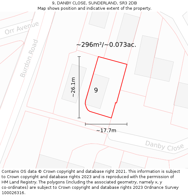 9, DANBY CLOSE, SUNDERLAND, SR3 2DB: Plot and title map