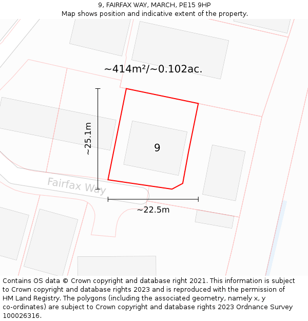 9, FAIRFAX WAY, MARCH, PE15 9HP: Plot and title map