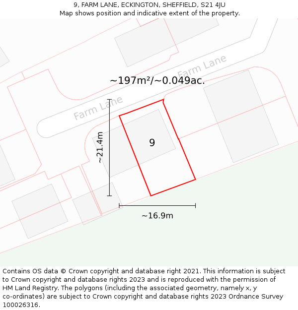 9, FARM LANE, ECKINGTON, SHEFFIELD, S21 4JU: Plot and title map