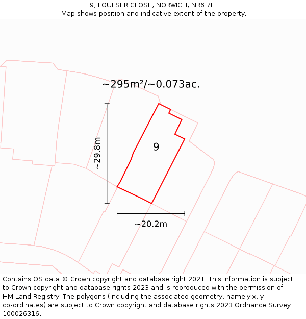 9, FOULSER CLOSE, NORWICH, NR6 7FF: Plot and title map