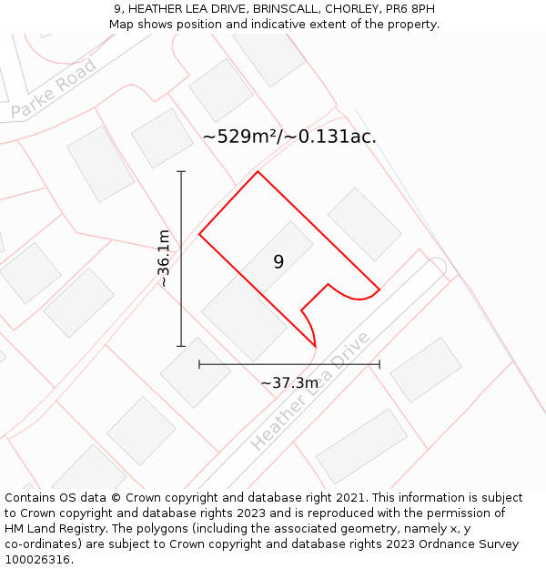 9, HEATHER LEA DRIVE, BRINSCALL, CHORLEY, PR6 8PH: Plot and title map