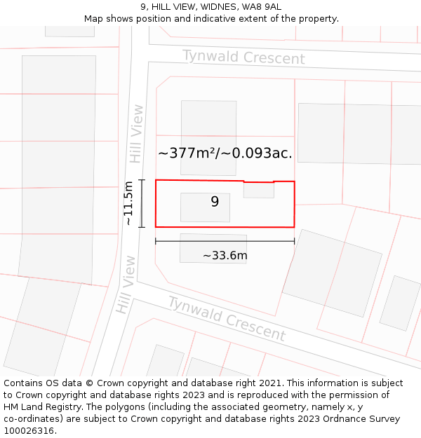 9, HILL VIEW, WIDNES, WA8 9AL: Plot and title map