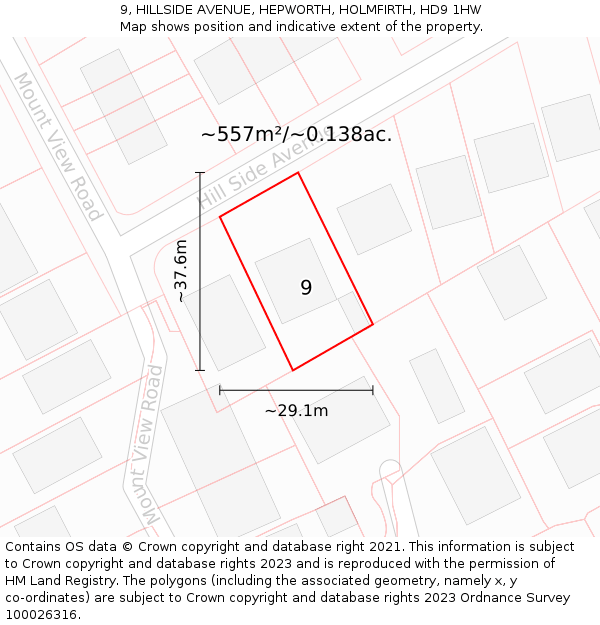 9, HILLSIDE AVENUE, HEPWORTH, HOLMFIRTH, HD9 1HW: Plot and title map