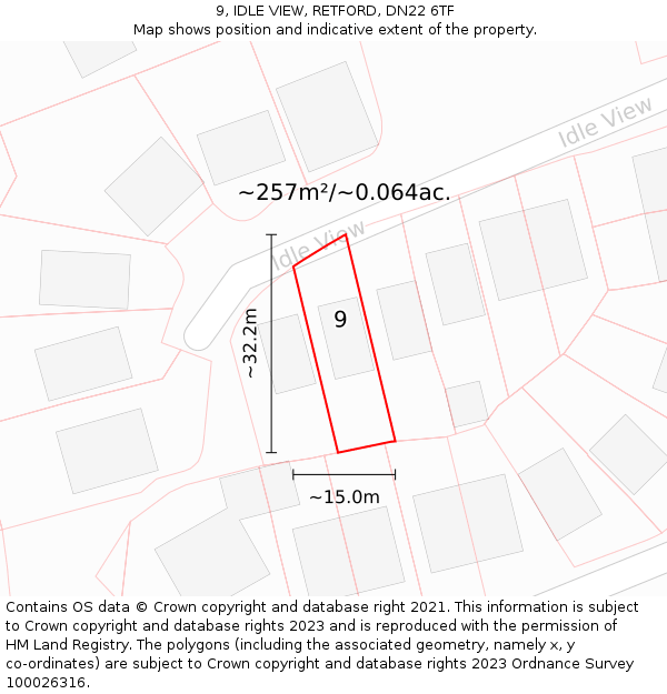 9, IDLE VIEW, RETFORD, DN22 6TF: Plot and title map