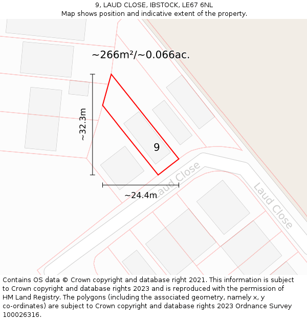 9, LAUD CLOSE, IBSTOCK, LE67 6NL: Plot and title map