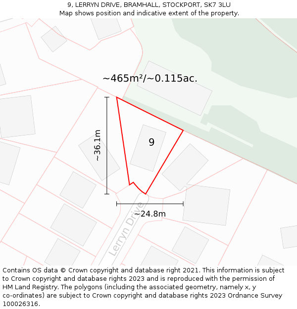 9, LERRYN DRIVE, BRAMHALL, STOCKPORT, SK7 3LU: Plot and title map