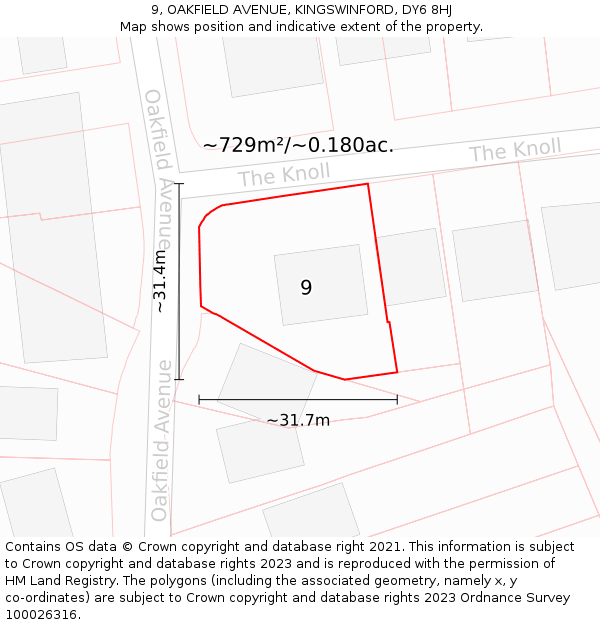 9, OAKFIELD AVENUE, KINGSWINFORD, DY6 8HJ: Plot and title map