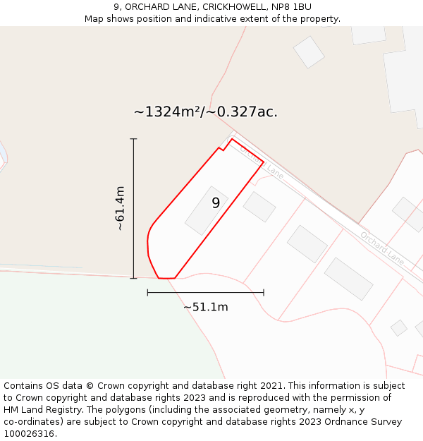 9, ORCHARD LANE, CRICKHOWELL, NP8 1BU: Plot and title map