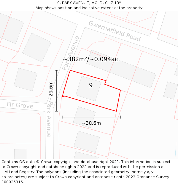 9, PARK AVENUE, MOLD, CH7 1RY: Plot and title map