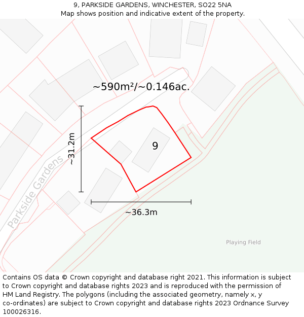 9, PARKSIDE GARDENS, WINCHESTER, SO22 5NA: Plot and title map