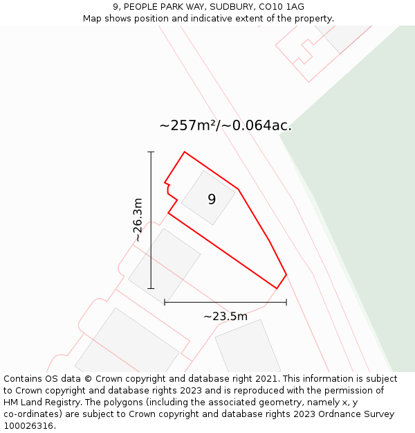 9, PEOPLE PARK WAY, SUDBURY, CO10 1AG: Plot and title map