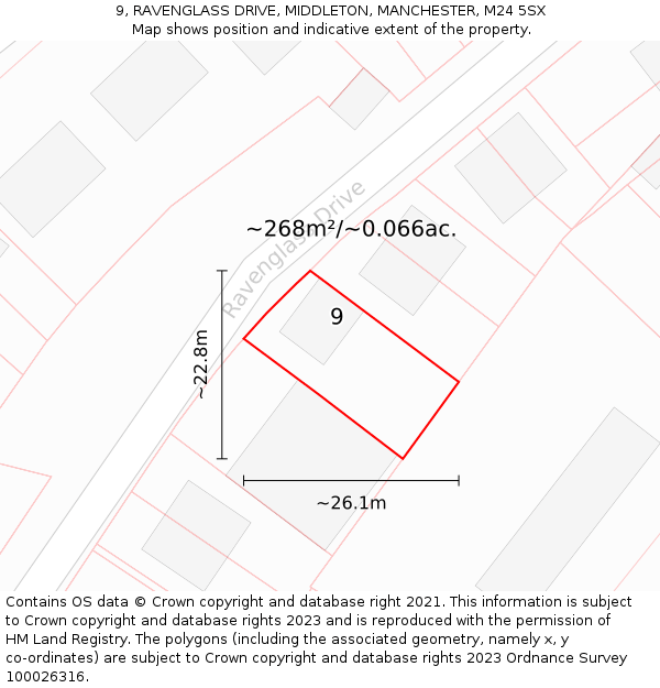 9, RAVENGLASS DRIVE, MIDDLETON, MANCHESTER, M24 5SX: Plot and title map