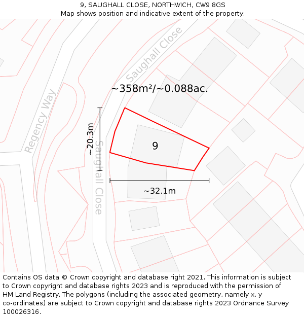 9, SAUGHALL CLOSE, NORTHWICH, CW9 8GS: Plot and title map