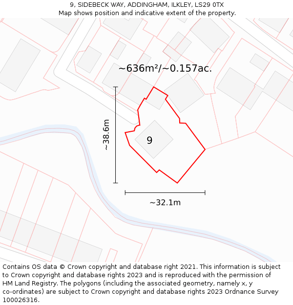 9, SIDEBECK WAY, ADDINGHAM, ILKLEY, LS29 0TX: Plot and title map