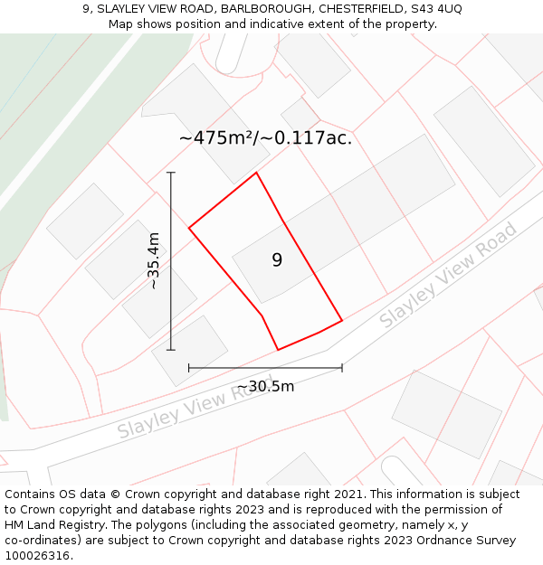 9, SLAYLEY VIEW ROAD, BARLBOROUGH, CHESTERFIELD, S43 4UQ: Plot and title map