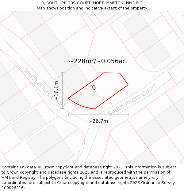 9, SOUTH PRIORS COURT, NORTHAMPTON, NN3 8LD: Plot and title map