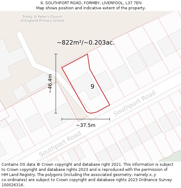 9, SOUTHPORT ROAD, FORMBY, LIVERPOOL, L37 7EN: Plot and title map