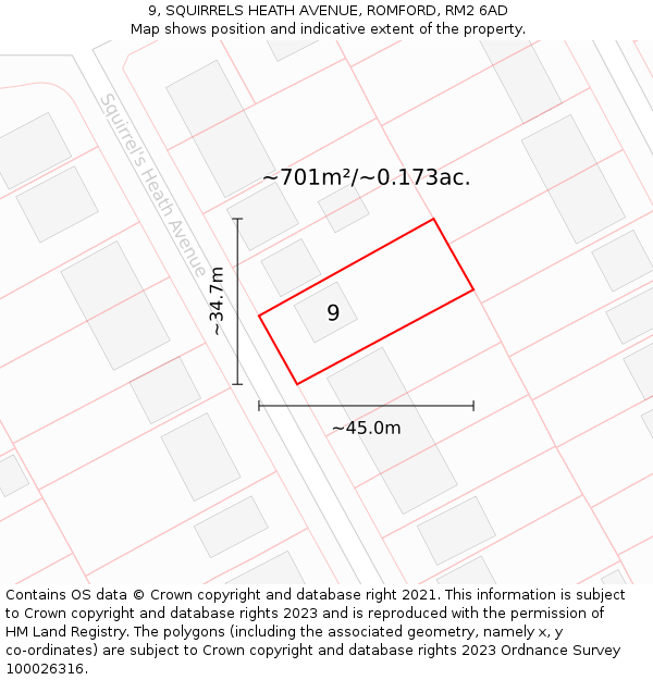 9, SQUIRRELS HEATH AVENUE, ROMFORD, RM2 6AD: Plot and title map