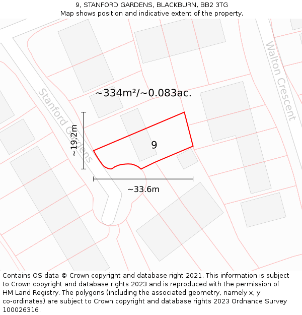 9, STANFORD GARDENS, BLACKBURN, BB2 3TG: Plot and title map