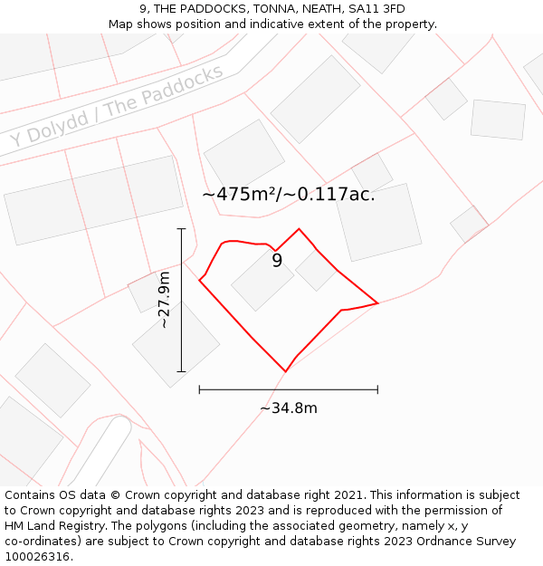 9, THE PADDOCKS, TONNA, NEATH, SA11 3FD: Plot and title map